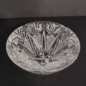 Vintage Cut Crystal Ornate Clear Glass Ashtray Heavy